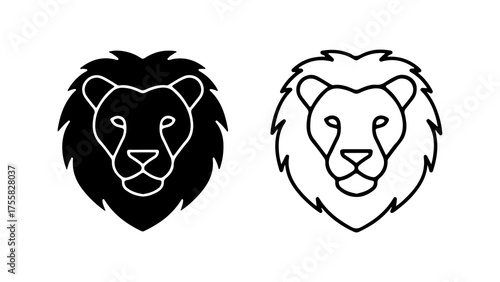 Lion head outline and solid with transparent background