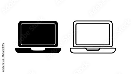 Laptop icons with outline and solid fill with transparent background