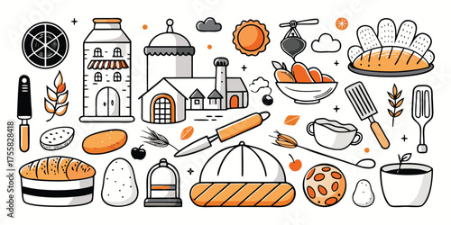 Culinary collection delightful food and cooking essentials sketch montage