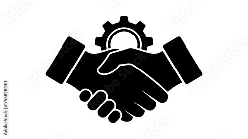 Handshake with gears with transparent background