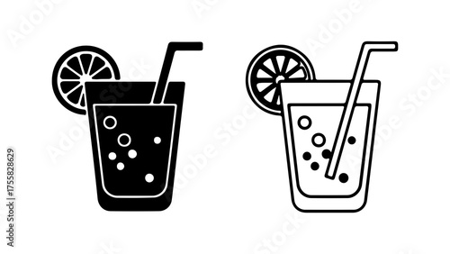 Refreshing drink with lemon and straw with transparent background