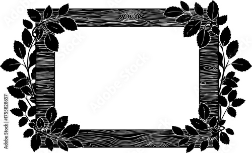 Photography Rustic wood frame entwined with elegant floral accents, perfect for invitations,