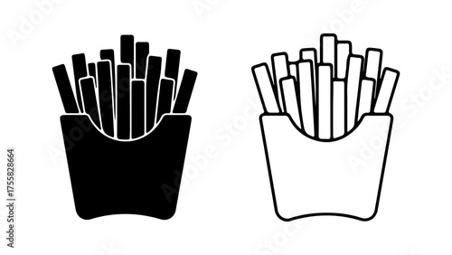French fries in paper container with transparent background