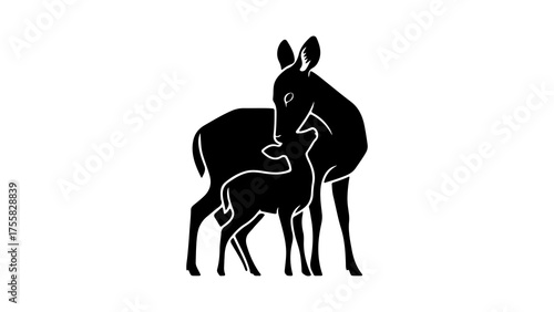 Deer mother and fawn with transparent background