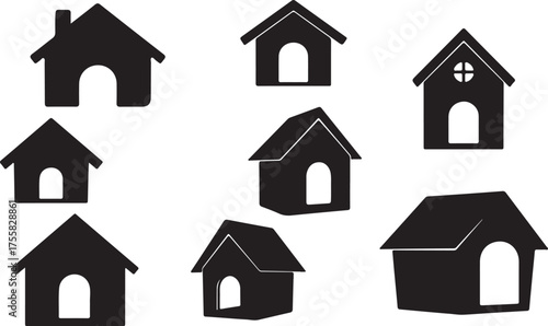 Collection of Simple Black House Silhouettes for Various Design Projects and Conceptual Uses