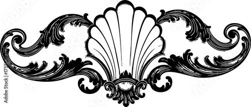 Konstfotografi Elegant seashell flourish design element for invitations, vintage decor, or naut