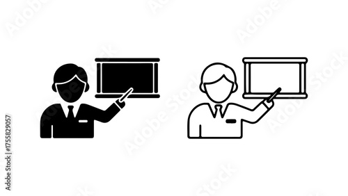 Teacher presenting at whiteboard with transparent background