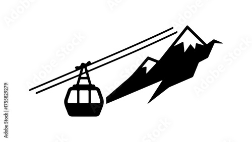 Cable car and mountains with transparent background