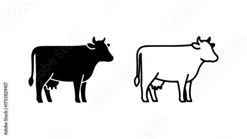 Cow outline and silhouette with transparent background