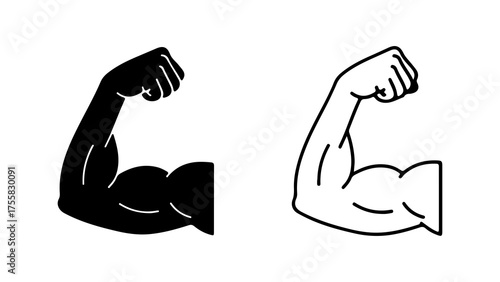 Strong muscular arm flexing with transparent background