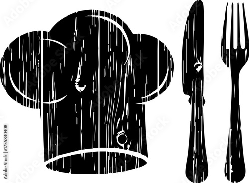 Stylish chef hat with knife and fork offers a modern culinary design for restaurant branding and gourmet food promotion