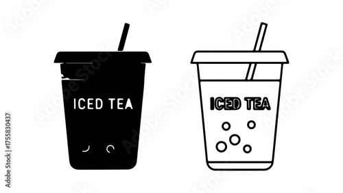 Iced tea drinks with straw and transparent background