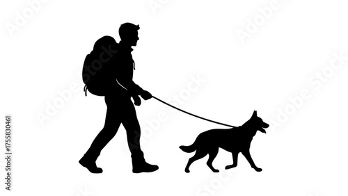 Man walking dog with transparent background
