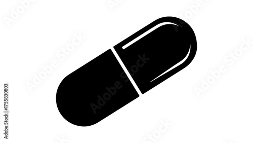 Black capsule pill with transparent background