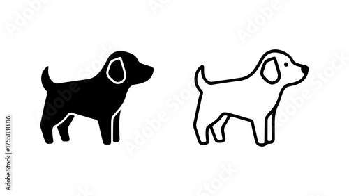 Dog icons with outline and solid fill with transparent background