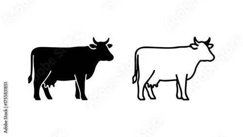 Cow outline and silhouette with transparent background