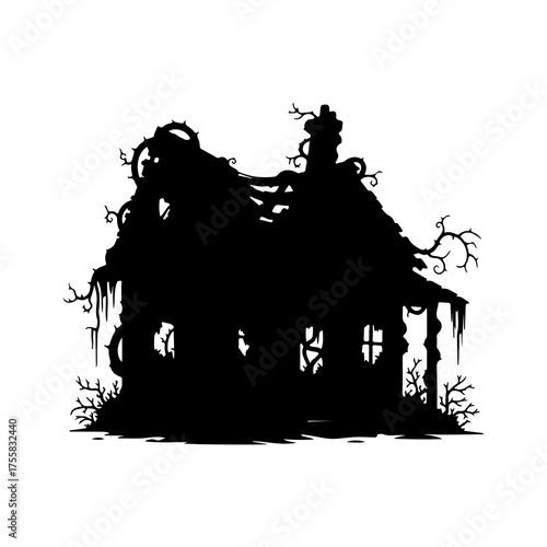 Spooky haunted house silhouette with transparent background