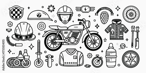 Vintage motorcycle gear and accessories collection retro bicycle items and apparel for riders