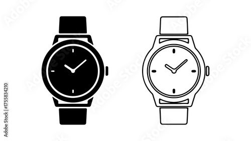 Wristwatches with outline and solid fill with transparent background
