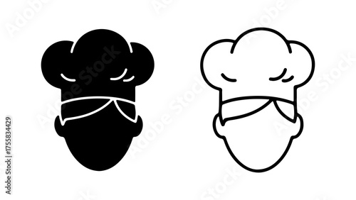 Chef head with mask outline and solid versions with transparent background