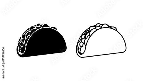 Taco outline and solid shapes with transparent background