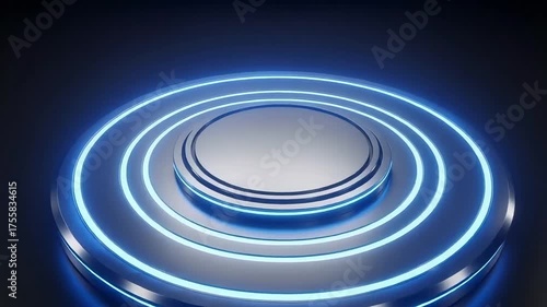 Sleek futuristic product showcase with pulsing neon blue lights, perfect for tech product displays and modern advertising campaigns that need a dynamic edge