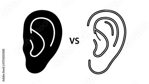 Ear comparison outline and solid with transparent background
