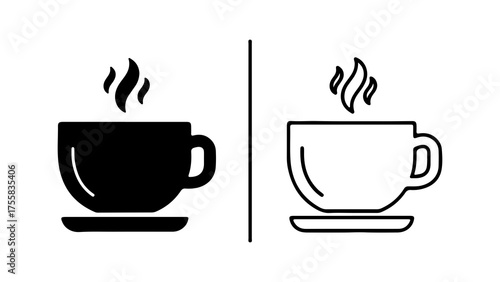 Hot beverage cups with steam with transparent background