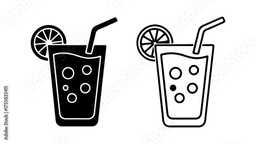 Refreshing drink with lemon and straw with transparent background