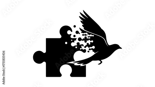 Dove emerging from puzzle piece with transparent background
