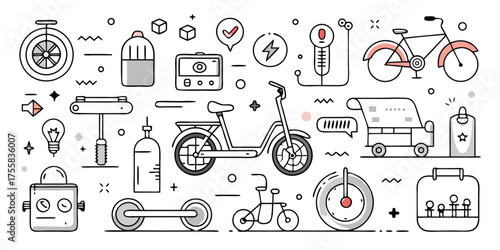 Diverse electric vehicles and transportation icons celebrating sustainable mobility and technology