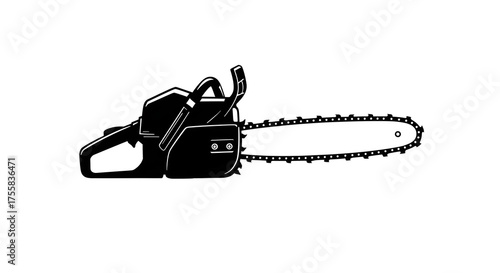 Silhouette of a chainsaw, black and white, depicting the tool's profile for cutting
