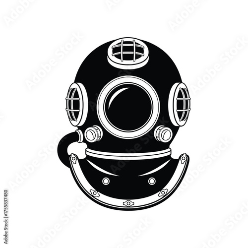 Vintage Deep Sea Diving Helmet Vector Illustration