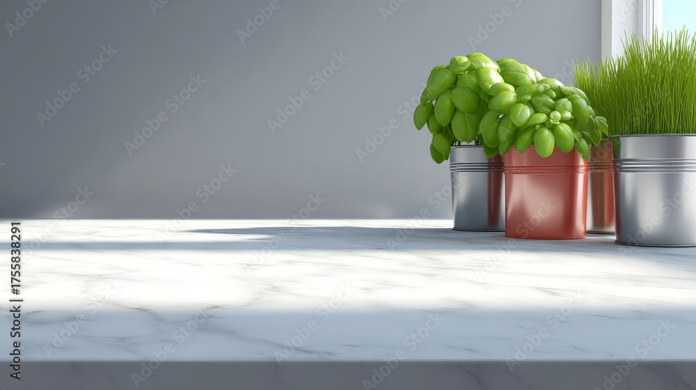 Fototapeta premium Vibrant green plants thriving growth in rustic metal bucket natural garden decor scene.