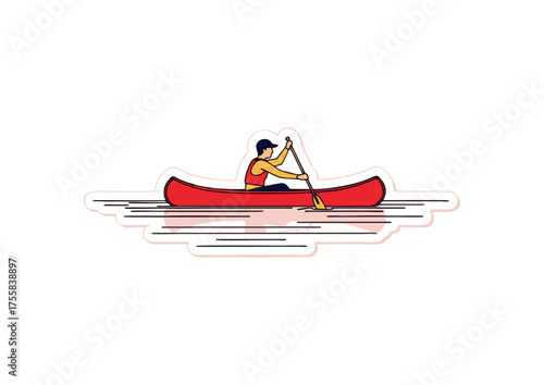 Red Canoe Adventurer Paddle Through the Calm Waters Illustration