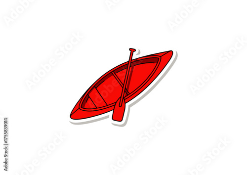 Red canoe icon with a paddle isolated on a white background, representing outdoor adventure