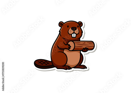 Cartoon Beaver Holding a Log Illustration for Children's Art