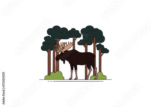 Moose in the Woods Illustration Simple Wildlife Scene