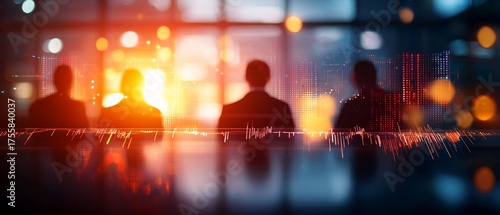 Silhouettes of people in a business setting against a colorful, blurred background, suggestive of teamwork and decision-making.