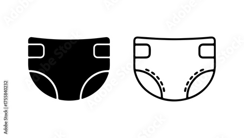 Baby diaper outline and solid with transparent background