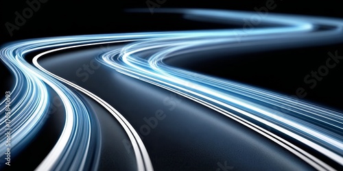 A Vibrant Futuristic Road with Glowing Rays and Reflections, Symbolizing Speed and Innovation.