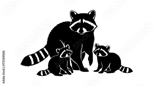 Raccoon family with transparent background