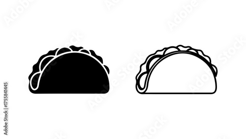 Taco outline and solid shapes with transparent background