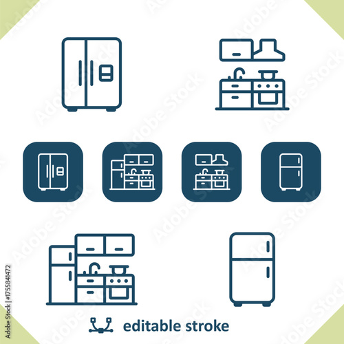 Home Icons. Kitchen, Fridge, Refrigerator, Real Estate Icon