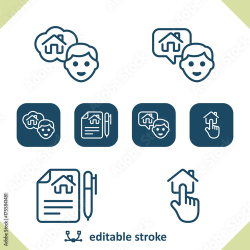 Real Estate Icons. House, Home, Realtor, Contract, Lease, Finger, Hand Icon