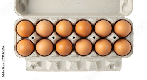Brown Eggs in Egg Carton on Transparent Background Fresh Organic Food