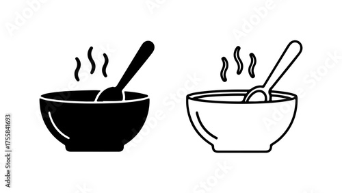 Hot soup bowls with spoons with transparent background