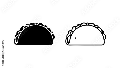 Taco outline and solid shapes with transparent background
