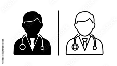 Doctor icon set with outline and solid fill