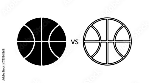 Basketball comparison with outline and solid fill with transparent background